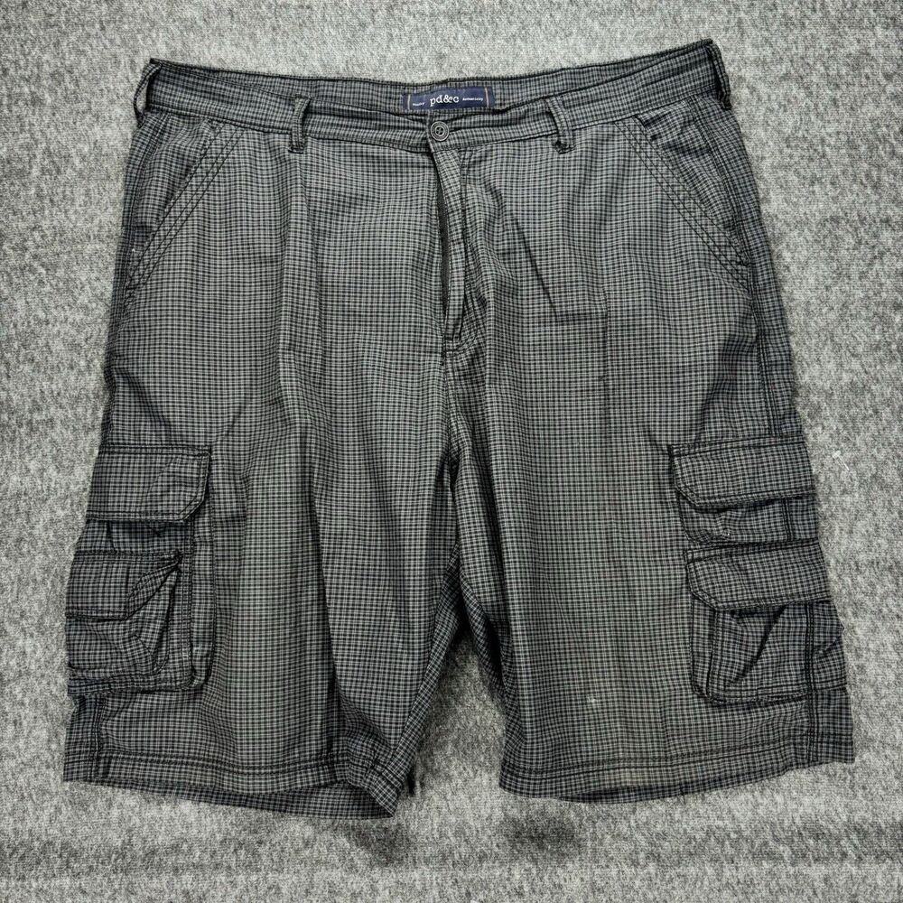 PD&C Men’s Cargo Shorts Size 44 Gray Plaid Cotton Blend Outdoor Utility Casual